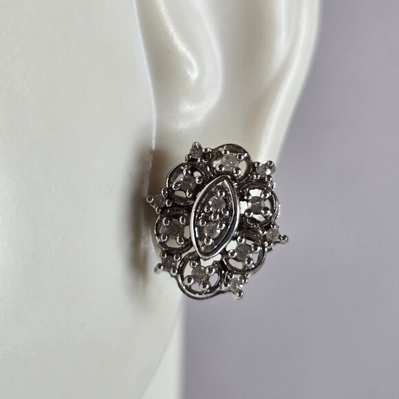Pr Womens Vintage Estate 10K White Gold Diamond Stud Earrings 2.9g E7399